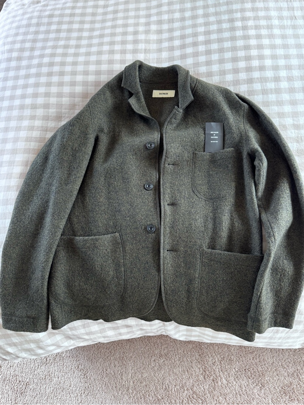 Buck Mason Olive Green Felted Chore Jacket - Size S